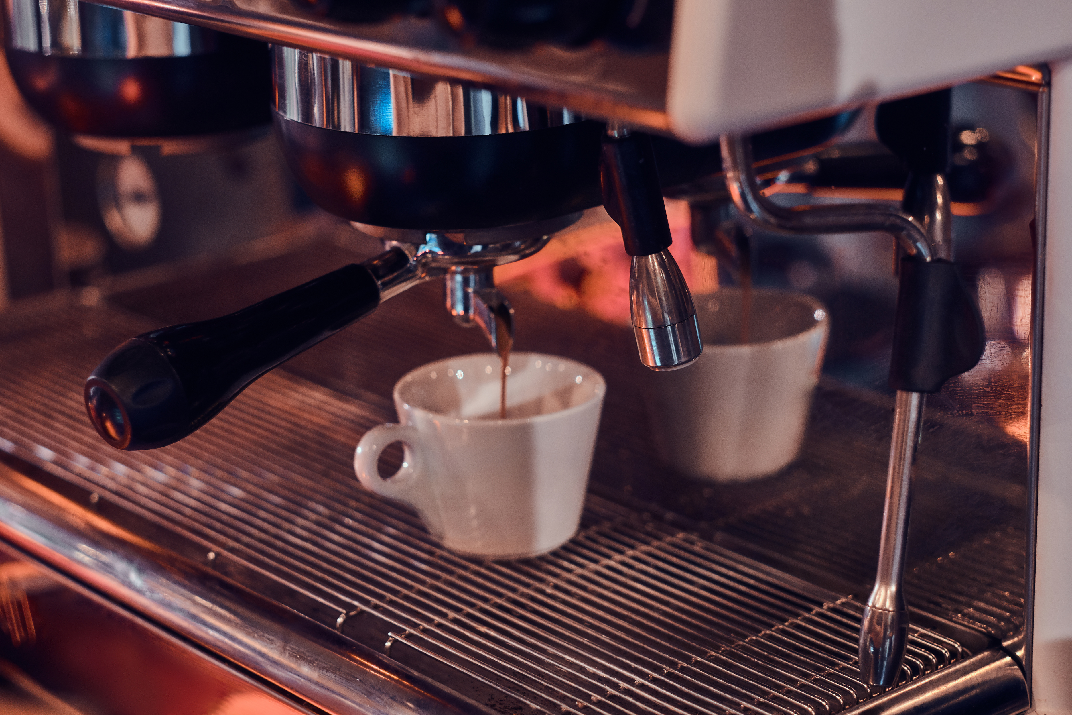 Fresh Espresso Prepairing with Coffee Machine